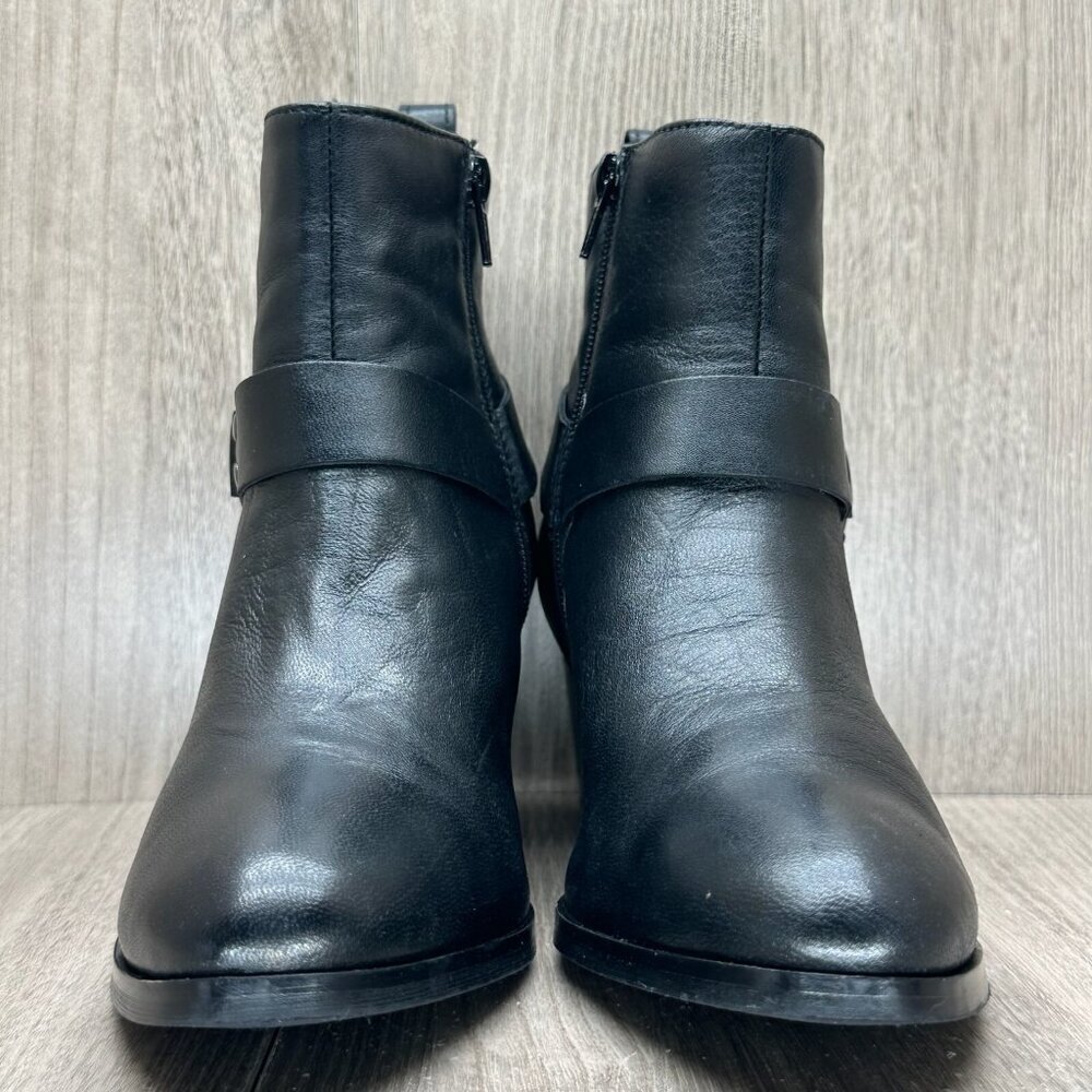 House of Harlow 1960 Boots Women 8 Portia Biker Harness Block Heel Leather Black - Picture 12 of 14